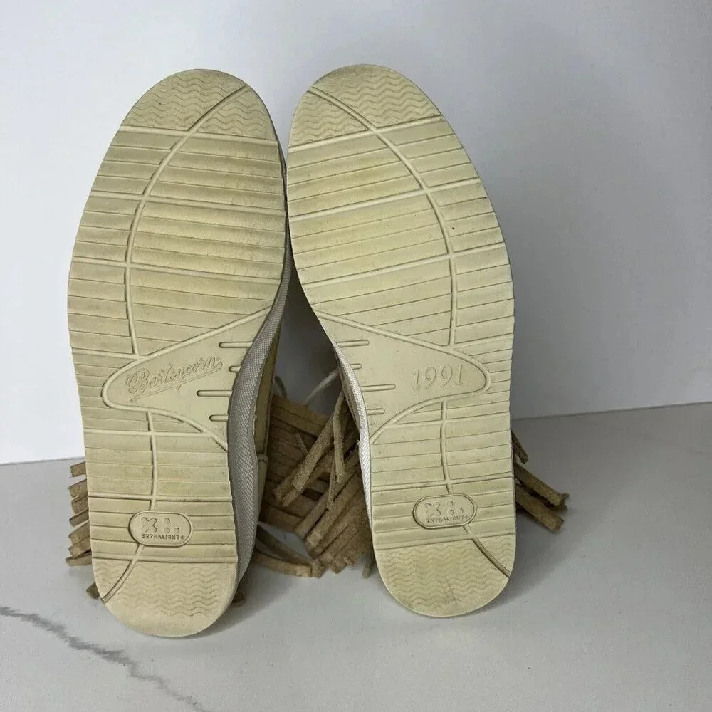 Barleycorn Fringe Cream Leather Booties Sneakers Moccasins Size 7.5 Boho Nubuck